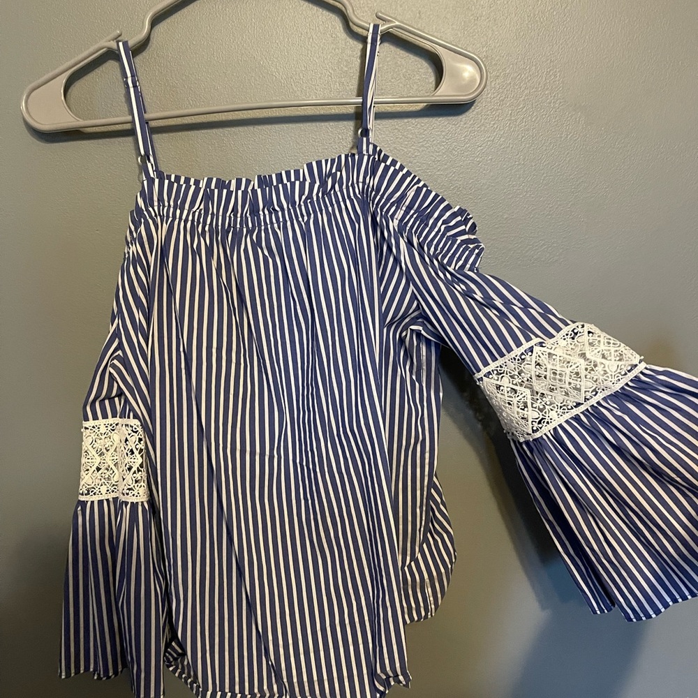 Off the shoulder strip shirt